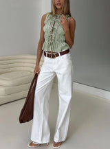 Serenitia Mid Rise Straight Leg Relaxed Jeans White Wash