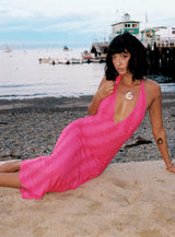 Zoi Lace Halter Maxi Dress Hot Pink