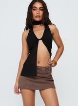 Jordayna Stud Mini Skirt Brown