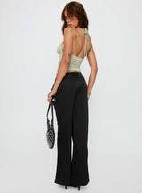 Vanille Tie Waist Satin Pants Black