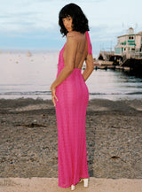 Zoi Lace Halter Maxi Dress Hot Pink