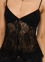 Weslee Lace Babydoll Top Black