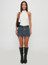 Nickei Denim Mini Skirt Washed Blue