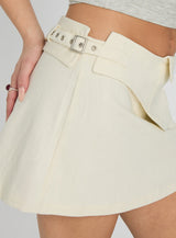 Supersonic Belted Denim Mini Skirt Ivory