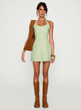 Mallorie Halter Mini Dress Green Check