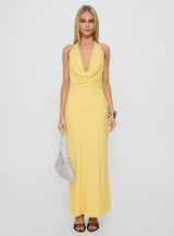 Ocean Boulevard Plunge Maxi Dress Lemon
