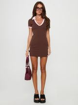 Suvi V Neck Jersey Mini Dress Brown / Pink