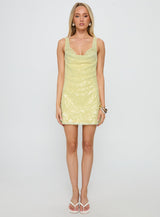 Desi Cowl Neck Mini Dress Yellow Shimmer