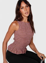 Chauntelle Ruched Top Pink Check
