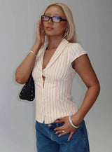 Ellis Island Collared Top Pink Stripe