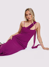 Syrina Cowl Neck Scarf Maxi Dress Berry