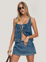 Stefenie Denim Tie Top Mid Wash