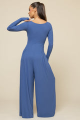 Go With The Flow Long Sleeve Jumpsuit - Blue Horizon