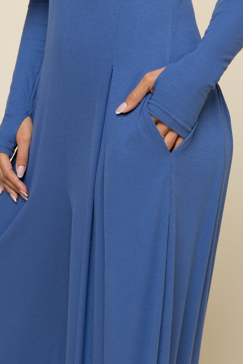 Go With The Flow Long Sleeve Jumpsuit - Blue Horizon