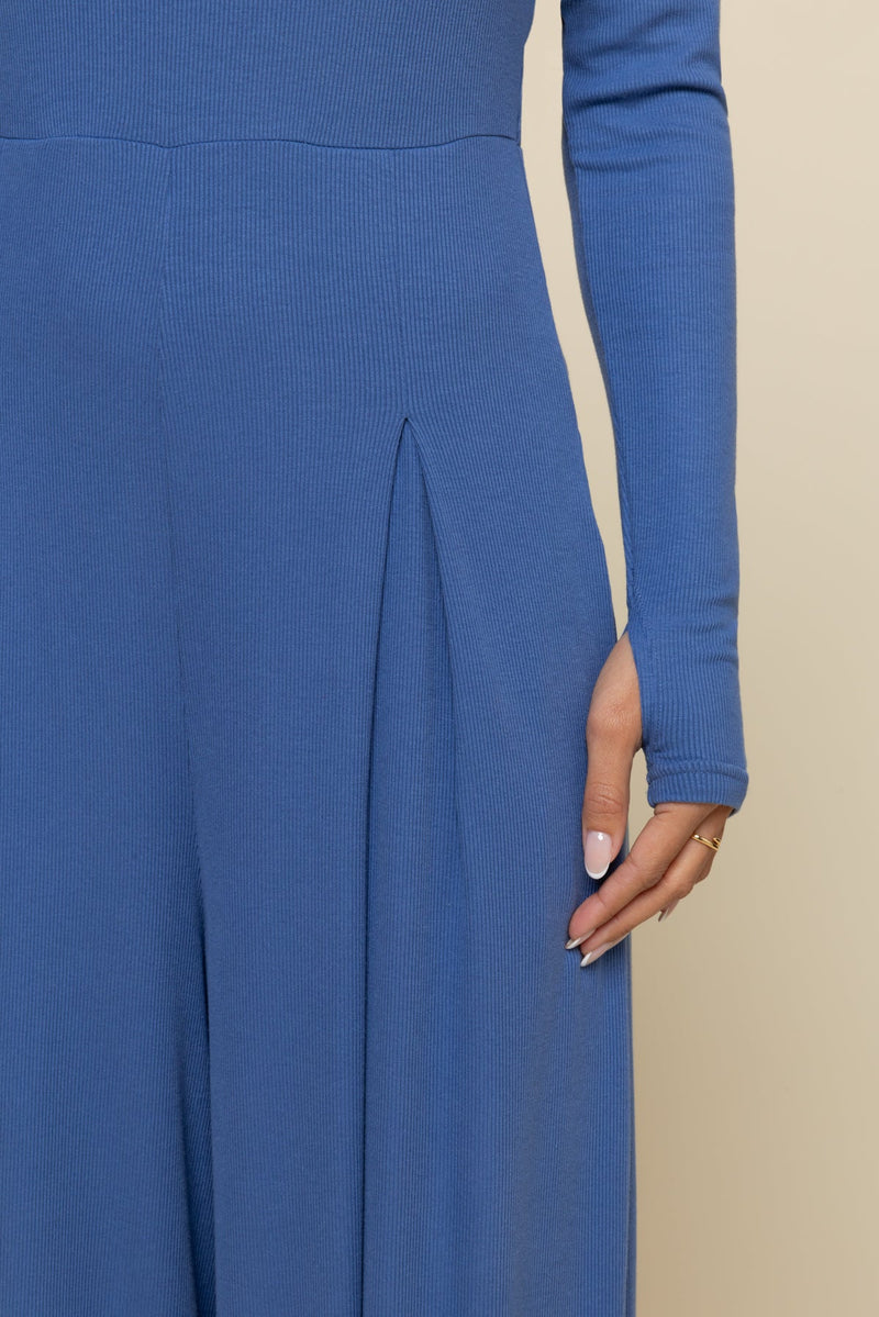 Go With The Flow Long Sleeve Jumpsuit - Blue Horizon