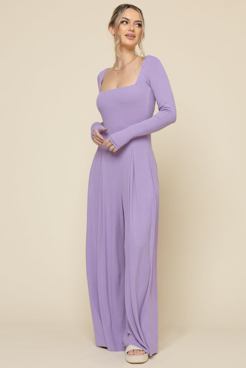 Go With The Flow Long Sleeve Jumpsuit - Lavender Haze