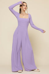 Go With The Flow Long Sleeve Jumpsuit - Lavender Haze