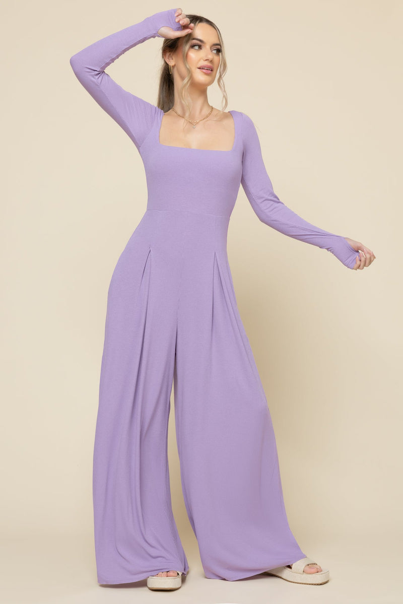 Go With The Flow Long Sleeve Jumpsuit - Lavender Haze