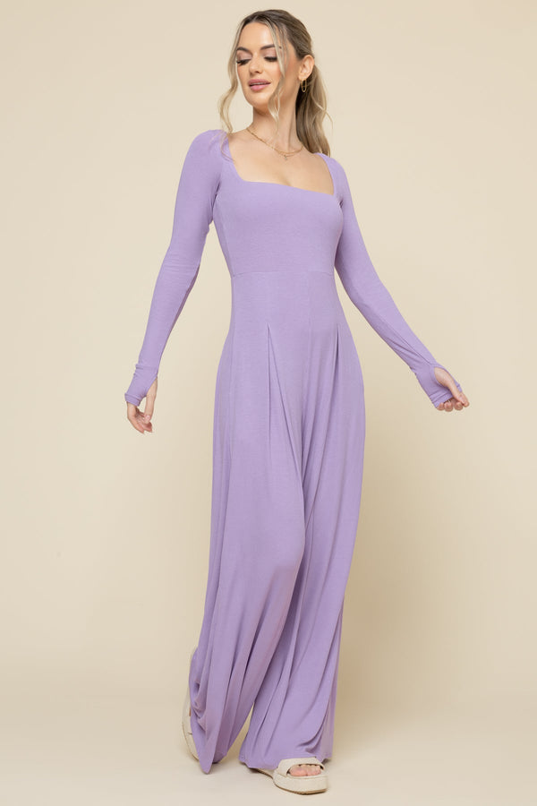 Go With The Flow Long Sleeve Jumpsuit - Lavender Haze