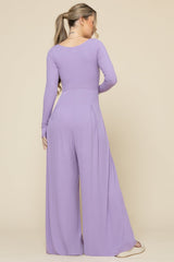 Go With The Flow Long Sleeve Jumpsuit - Lavender Haze