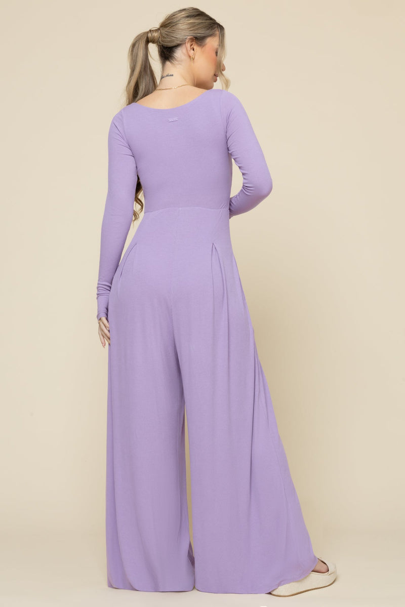 Go With The Flow Long Sleeve Jumpsuit - Lavender Haze