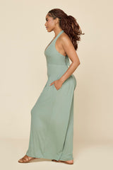 Halter Go with the Flow Jumpsuit - Evening Moss