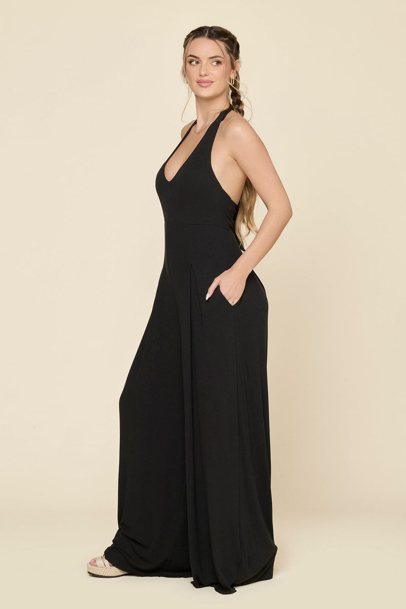 Halter Go with the Flow Jumpsuit - Black