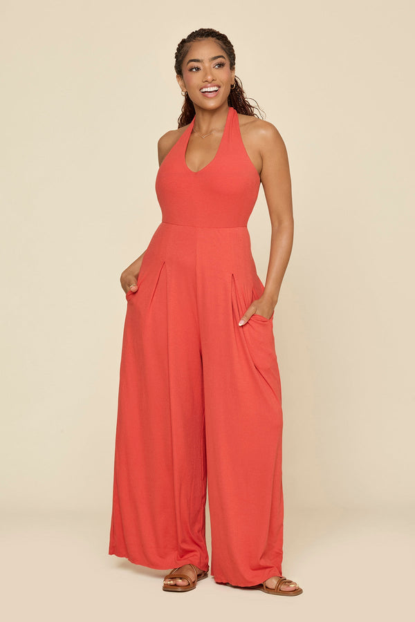 Halter Go with the Flow Jumpsuit - Cayenne