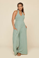 Halter Go with the Flow Jumpsuit - Evening Moss