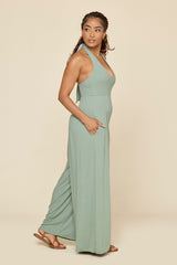 Halter Go with the Flow Jumpsuit - Evening Moss
