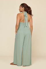 Halter Go with the Flow Jumpsuit - Evening Moss
