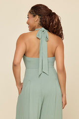 Halter Go with the Flow Jumpsuit - Evening Moss