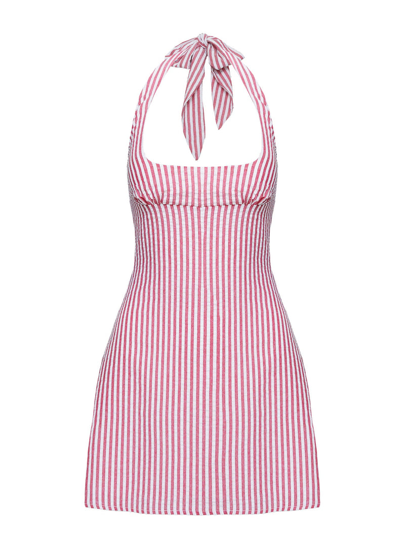 Kalico Halter Mini Dress Red / White Stripe